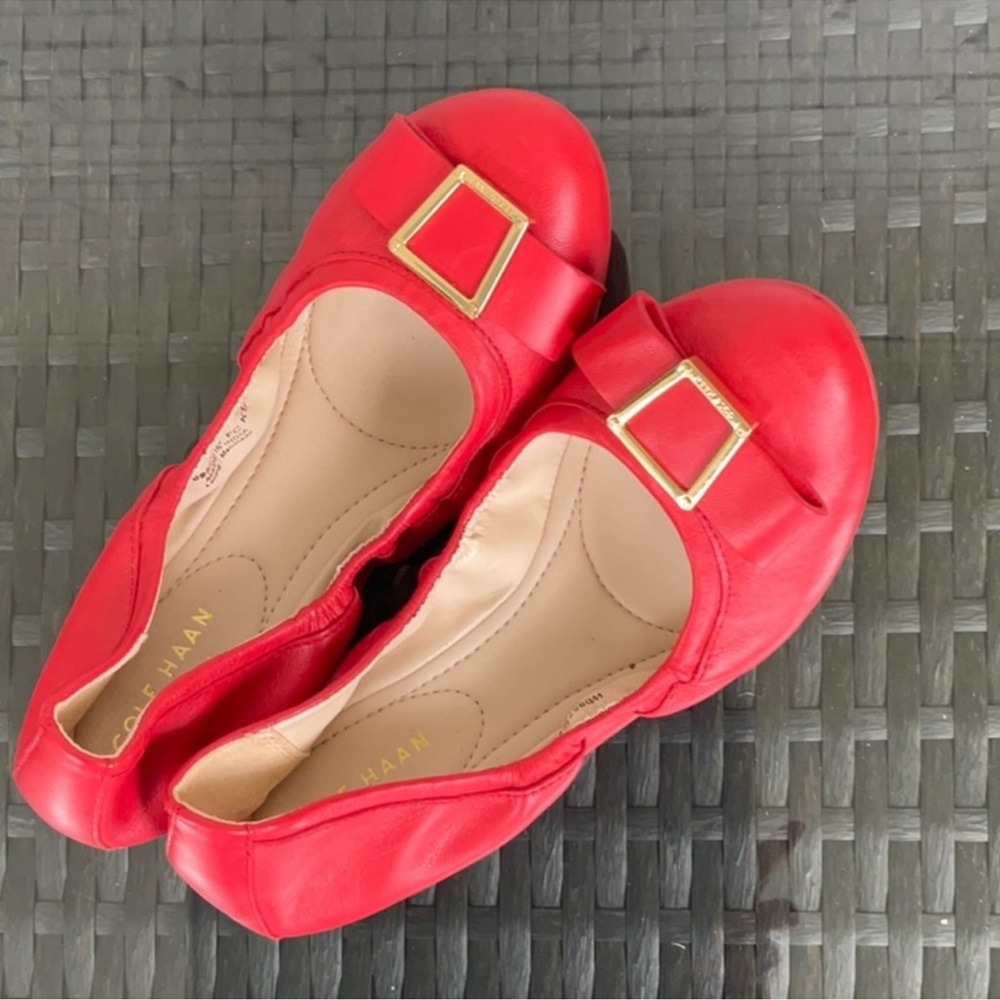 Cole Haan Red Ballet Flats with Gold Buckle